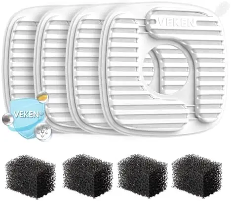 Veken PP Housing Cat Water Fountain Filters, F1, 4 Pack Replacement Filters — and 4 Pack Replacement Pre-Filter Sponges Set for C1, C1 Classic, D1 & D1 Pro Series Pet Fountain Dog Water Dispenser