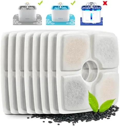 Veken 8 Pack Replacement Filters for 84oz/2.5L Automatic Pet Fountain — Cat Water Fountain Dog Water Dispenser